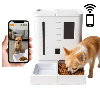 Inteligentny dozownik karmy i wody  WiFi, kamera i mikrofonem - sterowany aplikacją  – 4,5L + 3L -  Smart pet feeder - dla zwierząt domowych - Inna marka