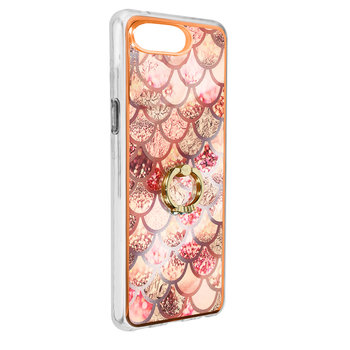 iPhone 8 Plus / 7 Plus Etui z dwóch materiałów z pierścieniem wspierającym Różowy wzór syreny - Avizar