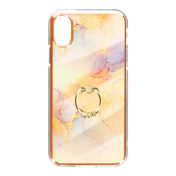 iPhone X / XS Etui Bi-materiał Pierścień Podtrzymujący Różowozłoty marmurowy wzór - Avizar
