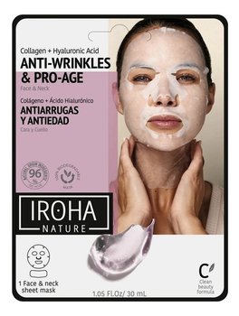 Iroha Nature, Przeciwstarzeniowa maska w płachcie na twarz i szyję z kolagenem i kwasem hialuronowym, 30ml - Iroha Nature