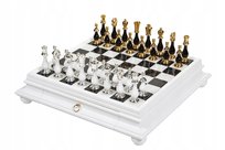 Italian Board Marble/Wood White 46+Chess Pieces Brass/Wood Gold/Silver