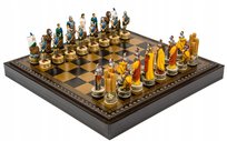 Italian Chess Pieces Battle Of Troy+Chess Board Leatherette Gold/Black 35