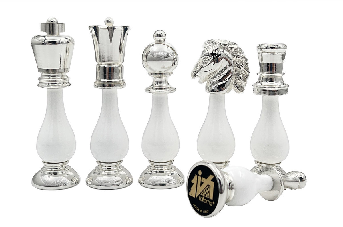 ITALIAN CHESS PIECES BRASS/BEECH WOOD GOLD/SILVER, figury szachowe, Italfama