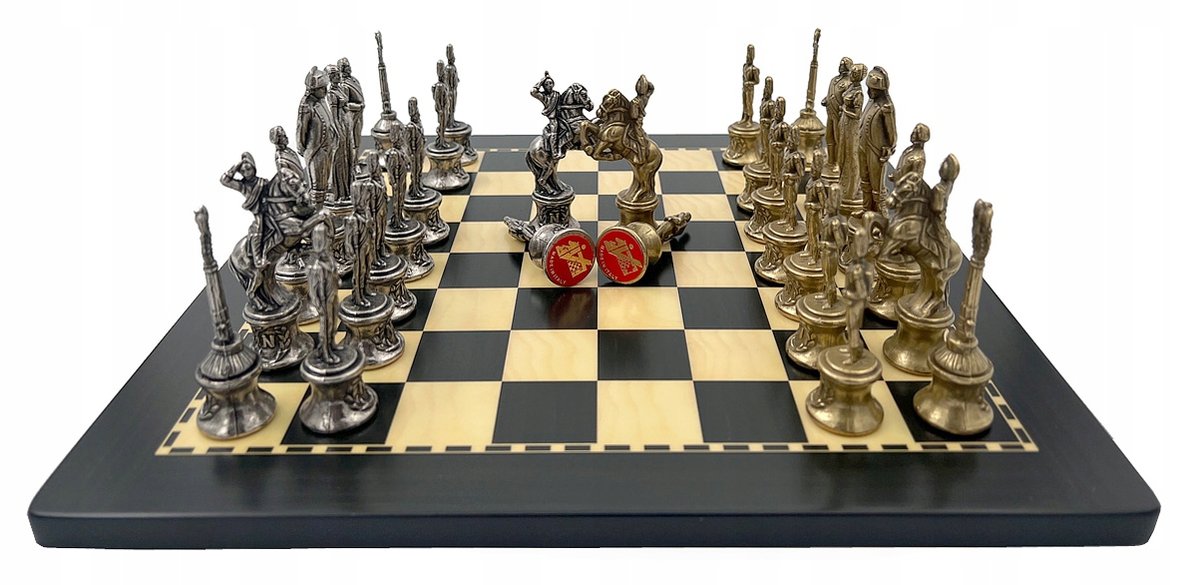 Italian Chess Pieces Napaleon Medium+Chess Board Fibreboard Wood Ebony 40, szachownica, Italfama