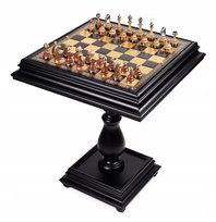 ITALIAN CHESS TABLE + ITALIAN CHESS PIECES BRASS/BEECH WOOD STAUNTON