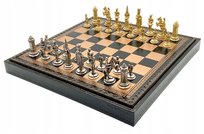 Italian Set Chess Pieces Camelot+Chess Board Leatherette Gold/Black 35