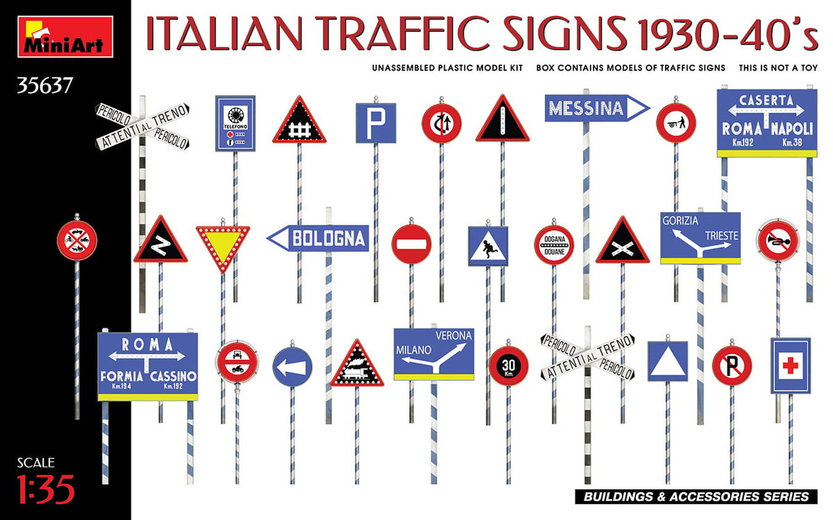 Фото - Збірна модель MiniArt Italian Traffic Signs 1930-40s 1:35 Mini Art 35637 