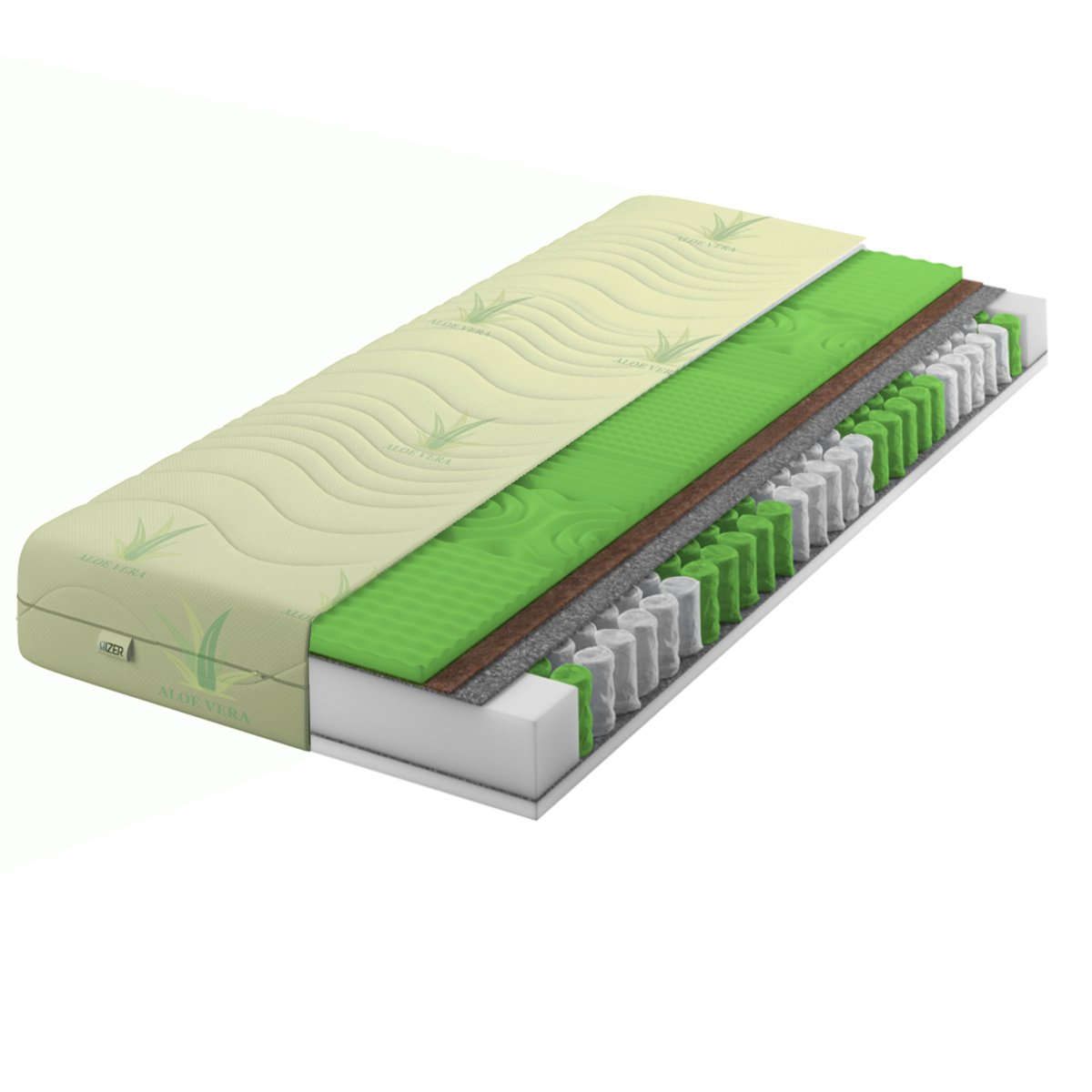 IZER Materac Aloe Vera 160x200 Pianka masujca + Kokos |Dwustronny H3/H4| 7  stref | Rdze ze spryn kieszeniowych | Pokrowiec pikowany | Materac  sprynowy. - Izer | Sklep EMPIK.COM