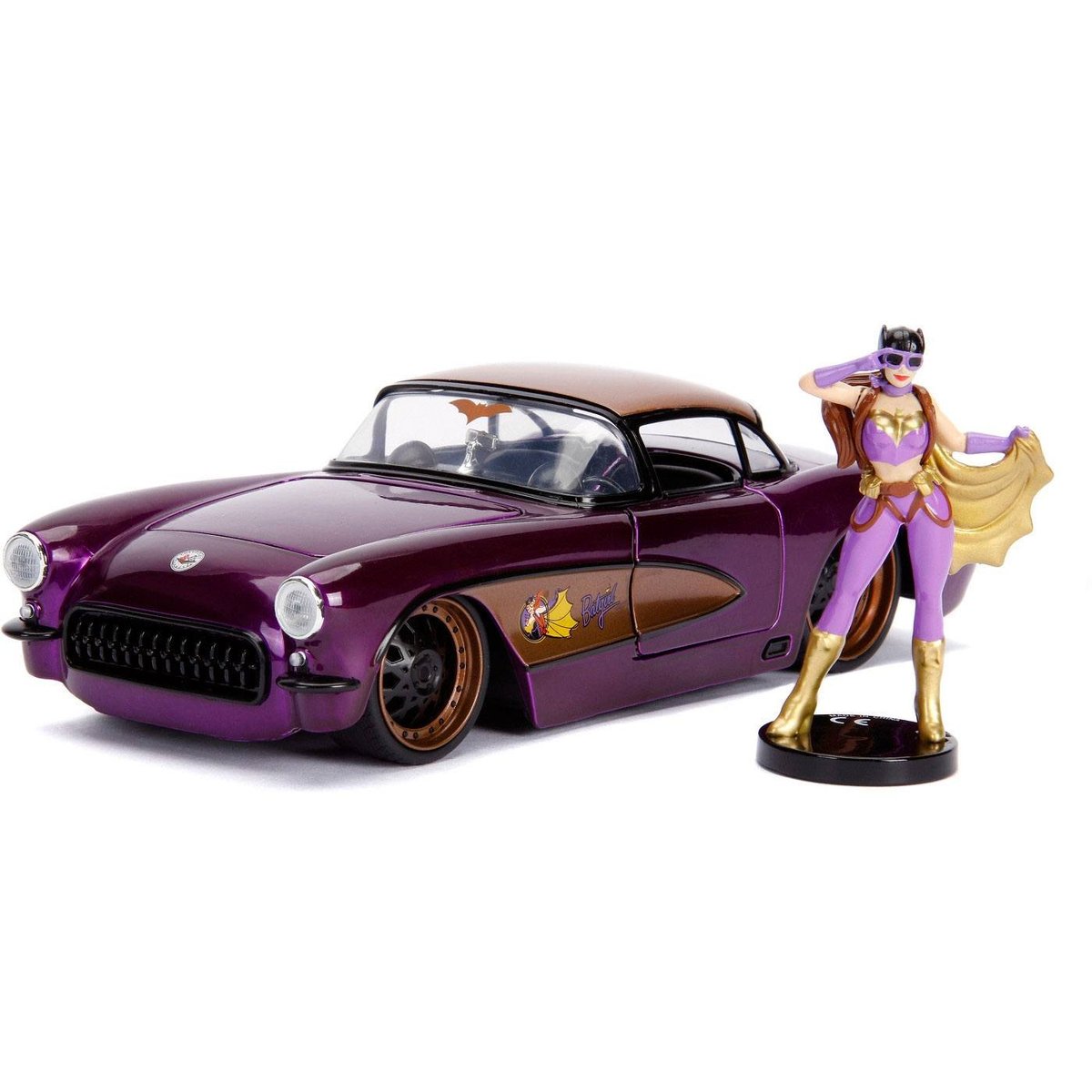 Jada Toys, model samochodu DC Bombshells Diecast 1/24 1957 Chevy Corvette (Wraz z figurką Batgirl)