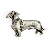 Jamnik szorstkowłosy  - posrebrzana broszka z psem, elegancki pin, ozdoba klapy marynarki marki Art-Dog