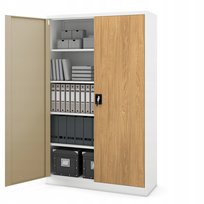 JAN NOWAK Szafa Biurowa Szeroka Loftowa na Akta JAN II Biała / Złoty Dąb