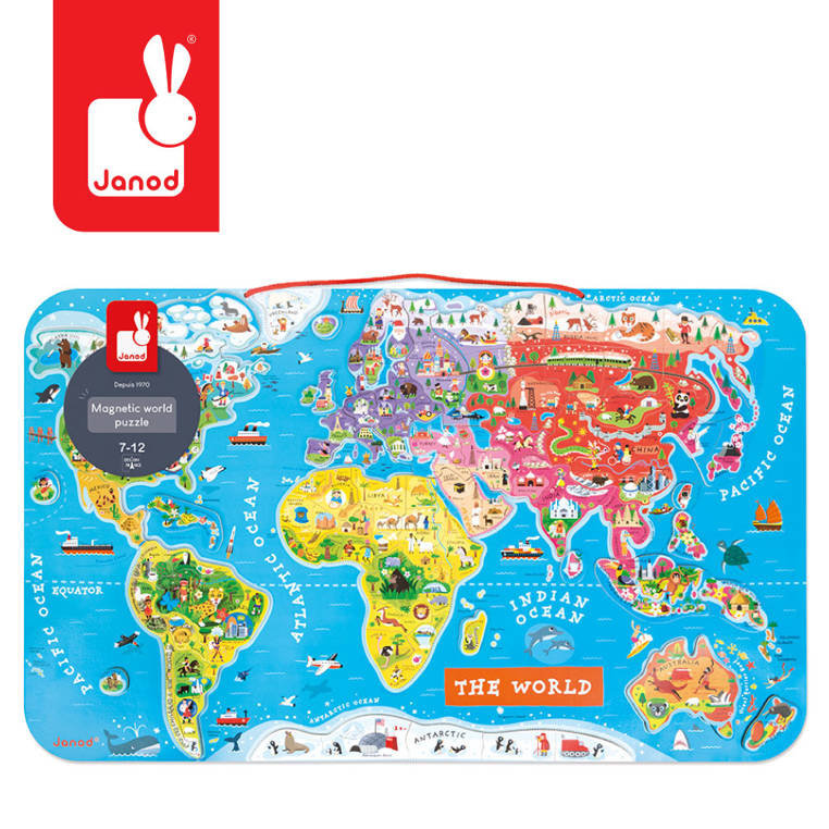 Janod, puzzle, magnetyczne Mapa świata, 92 el., prezent dla dzieci, prezent dla dzieci