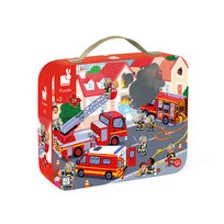 Janod Puzzle w walizce Strażacy 24 elementy 3+ prezent dla dzieci, prezent dla dzieci