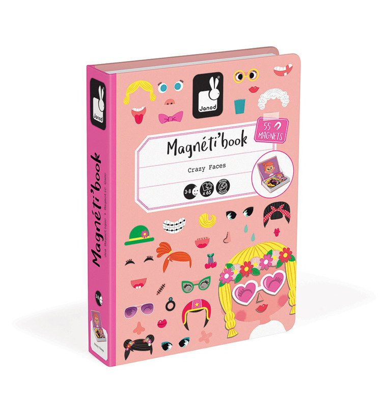 Janod, układanka Magnetibook Śmieszna Buzia, Dziewczynka, prezent dla dzieci