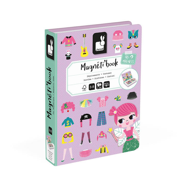 Janod, układanka Magnetyczna Magnetibook Kostiumy Dziewczynka, prezent dla dzieci