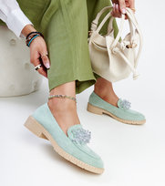 Jasnozielone zamszowe mokasyny z kryształami Zemzem-39