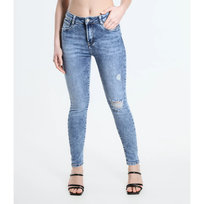 Jeansy Skinny Fit z przetarciami - niebieski S