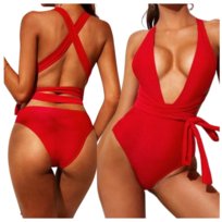 Jednoczęściowy strój kąpielowy czerwony seksy monokini z dekoltem L Sapphire