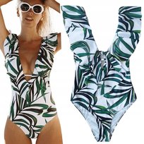 Jednoczęściowy Strój Kąpielowy Odkryte Plecy Dekolt Falbanka Boho M