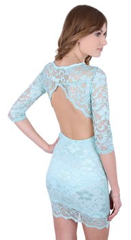 John Zack koronkowa miętowa sukienka mini bez pleców L - sarcia.eu