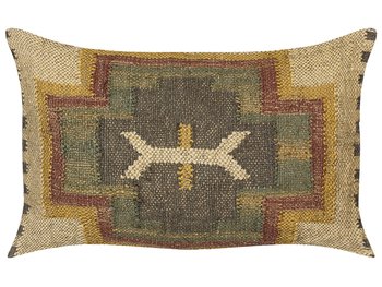 Jutowa poduszka dekoracyjna geometryczny wzór 30 x 50 cm wielokolorowa PULICAT - Beliani