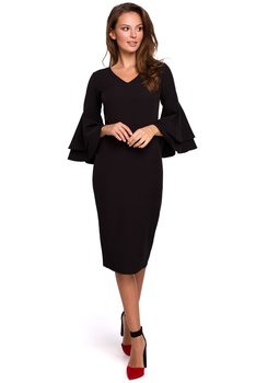 K002 Sukienka z falbanami przy rękawach - czarna (kolor czarny, rozmiar XXL) - Inna marka