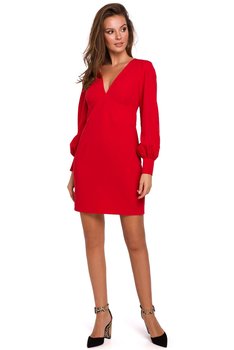 K027 Sukienka z bufiastymi rękawami - czerwona (kolor czerwony, rozmiar M) - Inna marka