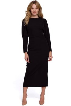 K079 Sukienka midi z wysokimi mankietami - czarna (kolor czarny, rozmiar XL) - Inna marka