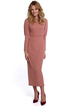 K079 Sukienka midi z wysokimi mankietami - różana (kolor róż, rozmiar XL) - Inna marka