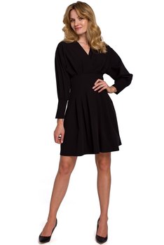 K087 Sukienka z rozkloszowanymi zakładkami - czarna (kolor czarny, rozmiar S) - Inna marka
