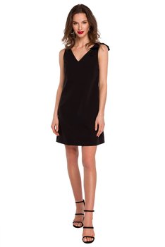 K128 Gładka sukienka z kokardą na ramieniu - czarny (kolor czarny, rozmiar XL) - Inna marka