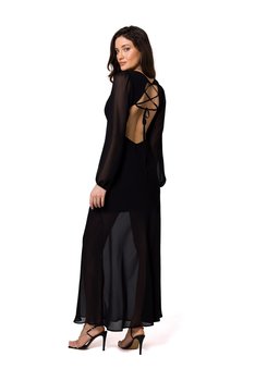K166 Sukienka szyfonowa z odkrytymi plecami - czarna (kolor czarny, rozmiar L) - Inna marka