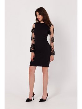 K182 Sukienka z rękawami z gipiury - czarna (kolor czarny, rozmiar XXL) - Inna marka