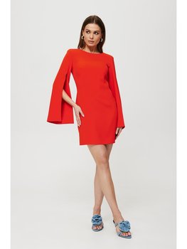 K190 Sukienka z rozciętymi rękawami - koralowa (kolor koral, rozmiar M) - Inna marka