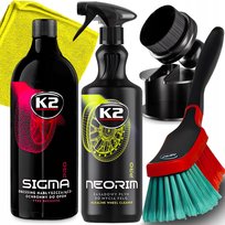K2 ZESTAW DO KÓŁ OPON PŁYN DO MYCIA FELG DRESSING OPON SZCZOTKA APLIKATOR