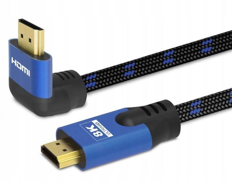 Kabel 1,8m HDMI 2.1 UHD TV 4K 8K Łamany Kątowy 90° w Oplocie Wzmacniany