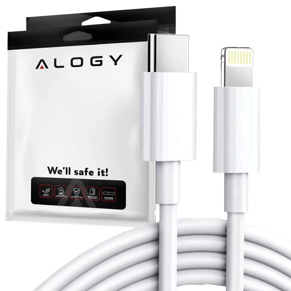 Фото - Кабель Alogy Kabel 1m  Fast Charging Cable USB-C do Lightning do ładowania 20W Whi 