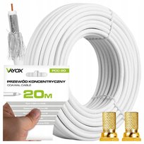 KABEL ANTENOWY PRZEWÓD KONCENTRYCZNY TV LTE ODPORNY UV 4K HD 20M + WTYKI F Libox