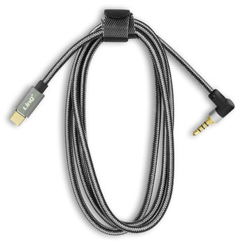 Kabel audio USB-C do 3,5 mm z 4-stykowym meskim wtykiem, plecione zlacze katowe z nylonu 1,5 m, LinQ — czarny - LinQ