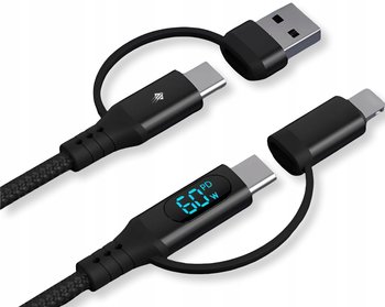 Kabel do ładowania 4w1 USB C + Lightning do USB-C + A PD 60W z LCD 1m - Electronica4u