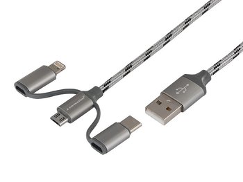 Kabel do ładowania i synchronizacji 120 cm, 3w1: USB   micro USB + Lightning + USB-C - Carmotion