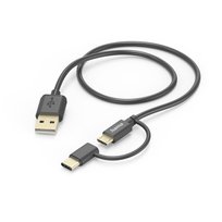Kabel do telefonu z adapterem 2x1 USB-C Micro USB USB-A długość 1 m czarny
