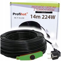 KABEL GRZEWCZY PRZEWÓD GRZEJNY Z TERMOSTATEM do rynny rur 230V | 224W | 14M