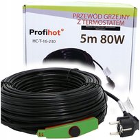 KABEL GRZEWCZY PRZEWÓD GRZEJNY Z TERMOSTATEM do rynny rur | 230V | 80W | 5M