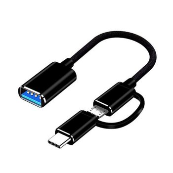 Kabel hosta Riff V8 2w1 OTG typu C + złącze męskie Micro USB na USB 3.0 typu A, czarny - RIFF