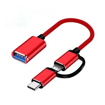 Kabel hosta Riff V8 2w1 OTG typu C + złącze męskie Micro USB na USB 3.0 typu A czerwony - RIFF