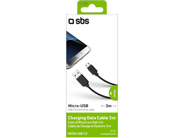 Kabel micro USB 2.0 - USB 2.0 SBS, 3 m