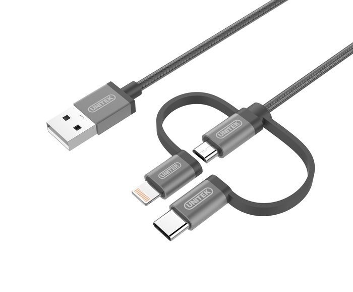 Kabel microUSB/USB-C/Lightning MFI Y-C4036AGY, 1m