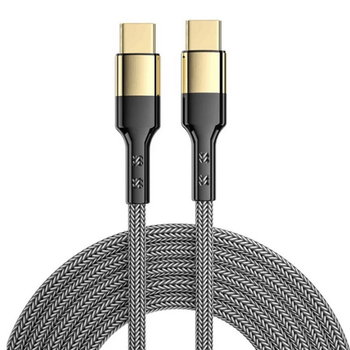 Kabel przewód USB-C do USB-C Type-C do szybkiego ładowania PD 100W nylonowy oplot 120cm 1,2m (Czarny / Złoty) - MFC