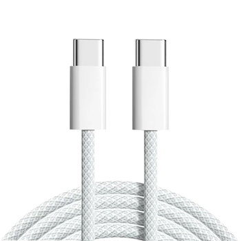 Kabel przewód USB-C do USB-C Type-C do szybkiego ładowania PD 60W nylonowy oplot do Apple iPad mini/Air/Pro iPhone 15/16/Pro/Plus/Max 100cm 1m  (Biały) - MFC